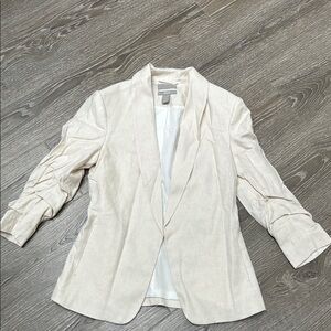 H&M Women’s Linen Blend XXS Cream Blazer ruched 3/4 sleeves